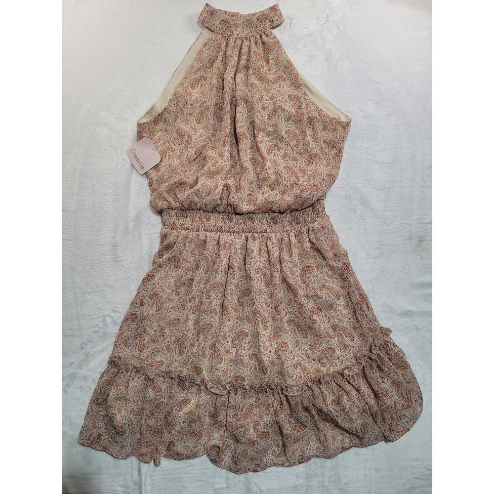 NWT Hudson Gray Mini Dress Womens Medium Pink Paisley Halter Smocked